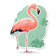 Colorful cartoon sticker of Flamingo over white background. Generative AI illustration