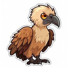 Obraz premium Cartoon sticker of Griffon vulture over white background. Generative AI illustration