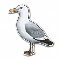 Obraz premium Cartoon sticker of Herring gull over white background. Generative AI illustration
