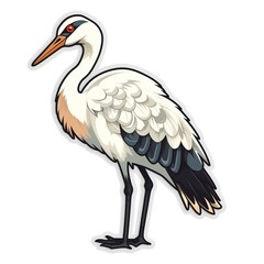 Cartoon sticker of Japanese Crane over white background. Generative AI illustration