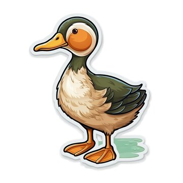 Cartoon sticker of cute baby duck over white background. Generative AI illustration