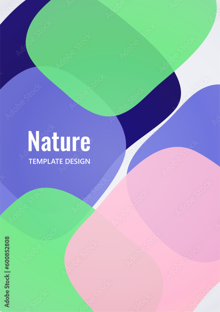 Poster geometric composition with a transparent overlay of colored rounded, square shapes. vector.