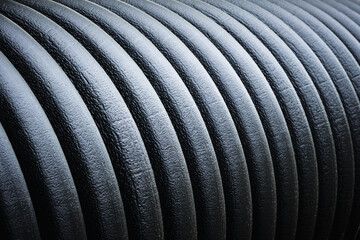Close-up of large plastic corrugated pipe for water supply systems.