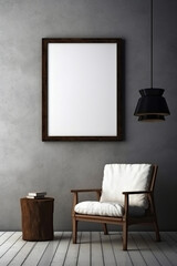 Blank picture frame mockup on gray wall. White living room design. generative AI