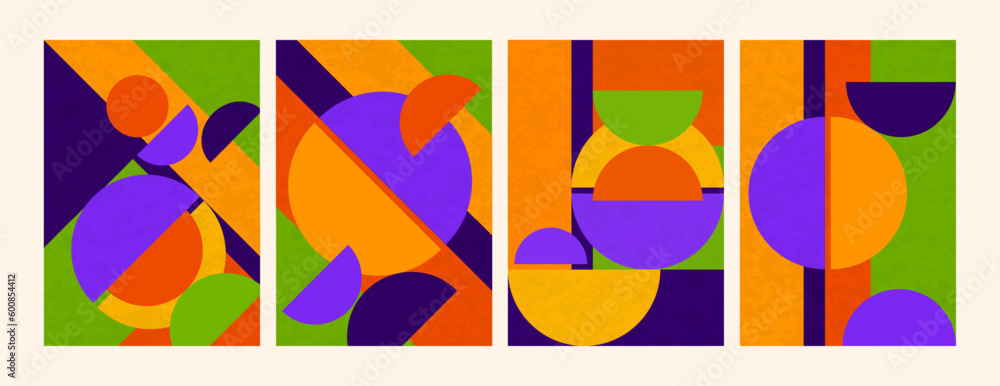 Poster set. abstract geometric background. bright multi-colored composition of semicircles. vector