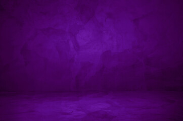 purple stucco plaster wall and floor interior room background used as product displayed, mock up, template for advertising. dark violet concrete room background. pedestal or stage backdrop.