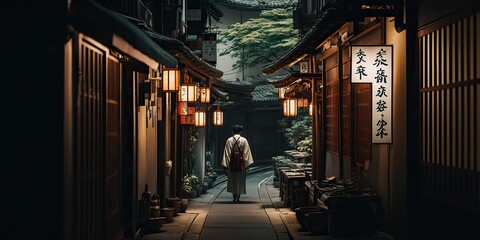 Fototapeta na wymiar AI generated. AI Generative. Photo realistic photography illustration of ancient old vintage retro Japan Kyoto city. Adventure asian exploration vibe. Graphic Art