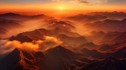 Majestic Mountains at Sunrise. Generative AI