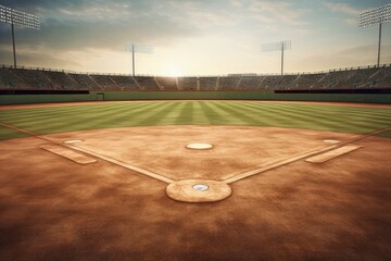 Baseball field, stadium, sport concept, digital illustration. Generative AI - obrazy, fototapety, plakaty