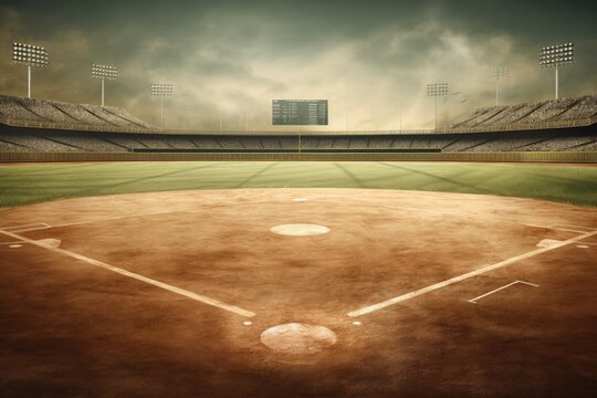 Baseball field, stadium, sport concept, digital illustration. Generative AI