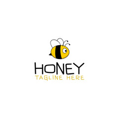 Hand sketched bee honey logo template isolated on white background