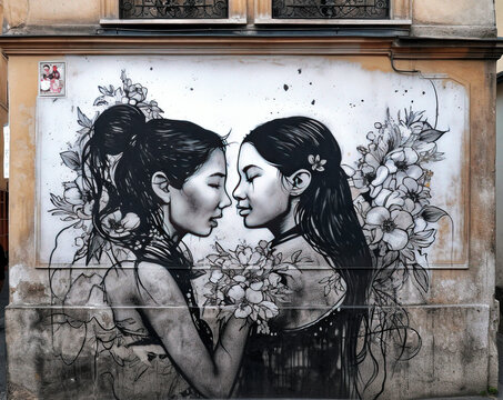Mural of Two Women in Love - generative AI