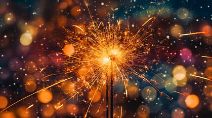 Naklejka premium A creative and abstract close-up of a sparkler in motion, featuring colorful sparks, capturing the whimsical essence of Independence Day celebrations, Created with generative Ai Technology. 