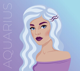 Vector illustration of the zodiac symbol Aquarius. Illustration of the astrological sign as a beautiful girl.