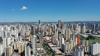 Aerial view of Bueno Neighborhood packed with comercial and residential buildings in the heart of Goiania City, Goias State, Brazil 