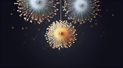 3D design of colorful Christmas tree decorations and balls, creating the illusion of an explosion. Merry Christmas wallpaper, background, banner. Seasonal greeting card design with copy space. AI gene