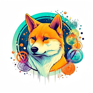 Cute visard magical shiba inu dog, Generative AI illustration, clip art, cartoon style
