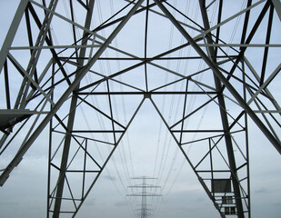 electricity pylons in fog