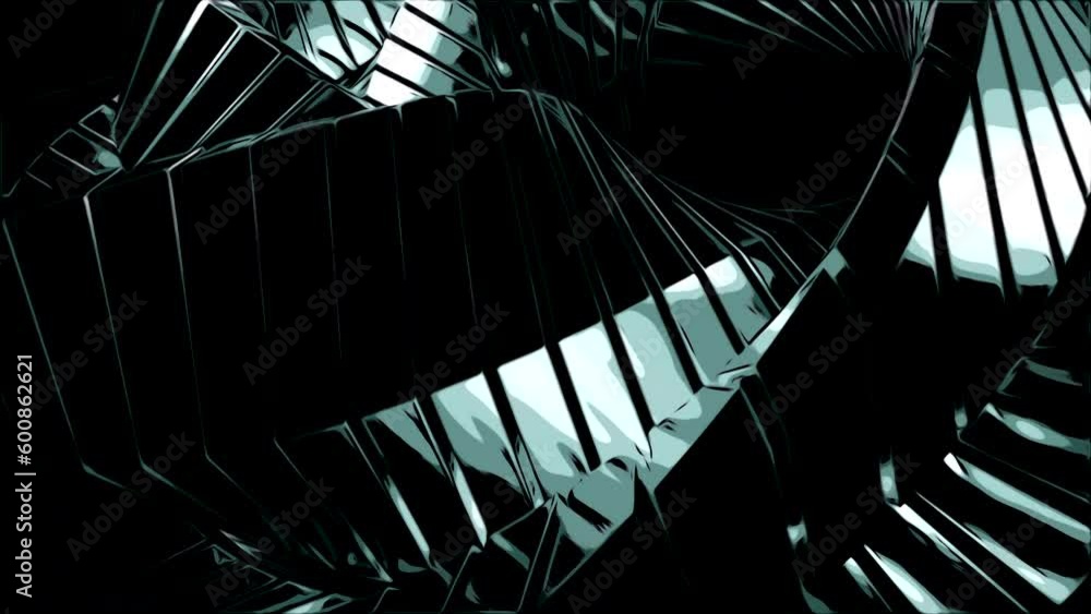 Poster yellow and gray stripes. design. black background with stripes made in 3d abstraction that rotate.