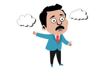 Surprised or shocked businessman with wide open mouth, for emotion expression concept design. Cartoon flat character. A look of confusion wondering what was wrong