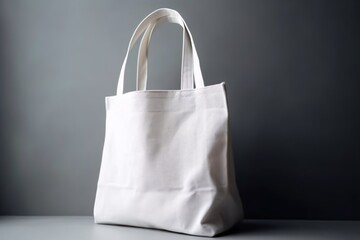 Eco Friendly White Colour Fashion Canvas Tote Bag on White Wall Background. Generative Ai. Mockup Template.