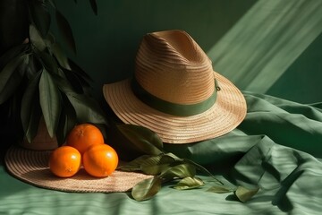 Jugando con los colores: sombrero y telas verdes con naranjas vibrantes