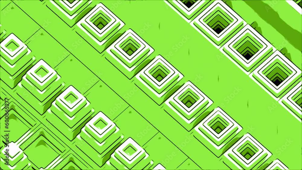 Poster orange and green squares in animation. design. large squares rising and falling in different directi