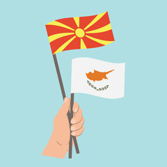 Flags of North Macedonia and Cyprus, Hand Holding flags