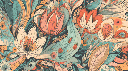 Boho Flowing Floral Wallpaper. 16:9 ratio