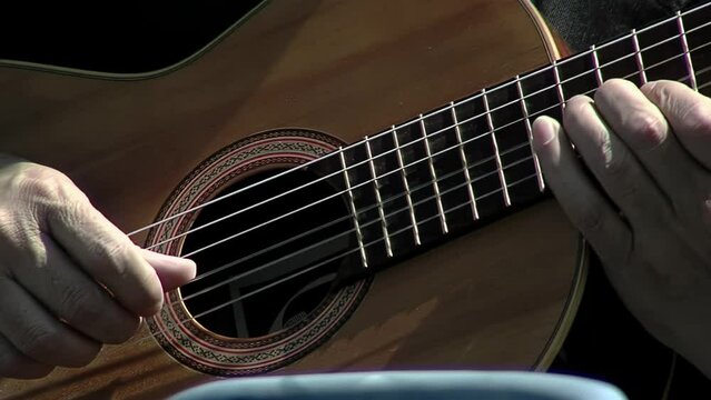Man Playing a Classical Guitar. Close Up.