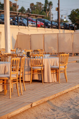 cafe tables and chairs on the street