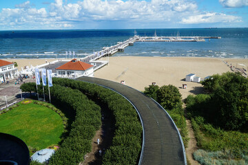  View from the lighthouse in Sopot to the shore of the Baltic Sea. Poland.   