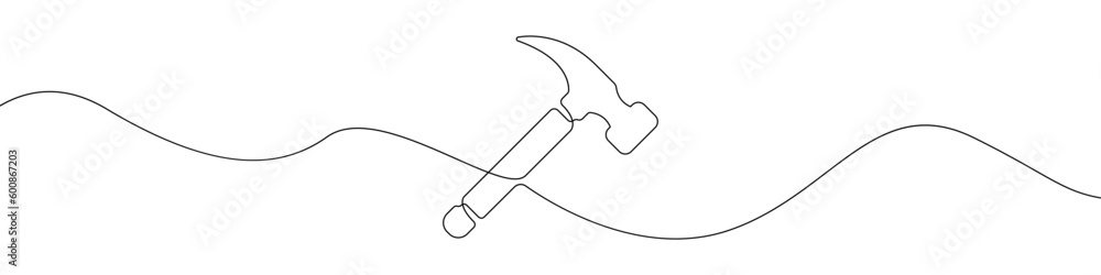 Poster hammer sign line continuous drawing vector. one line hammer vector background. hammer icon. continuo