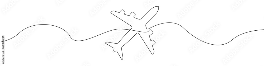 Poster plane sign line continuous drawing vector. one line plane vector background. plane icon. continuous 