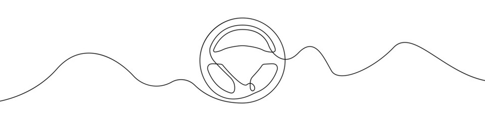 Steering wheel sign line continuous drawing vector. One line Steering wheel vector background. Steering wheel icon. Continuous outline of Steering wheel. Linear Steering wheels designs.