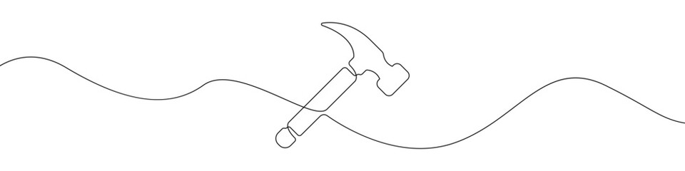 Hammer sign line continuous drawing vector. One line Hammer vector background. Hammer icon. Continuous outline of Hammer. Linear Hammers design.