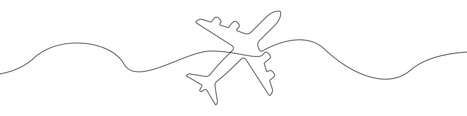 Plane sign line continuous drawing vector. One line Plane vector background. Plane icon. Continuous outline of Plane. Linear Planes designs.