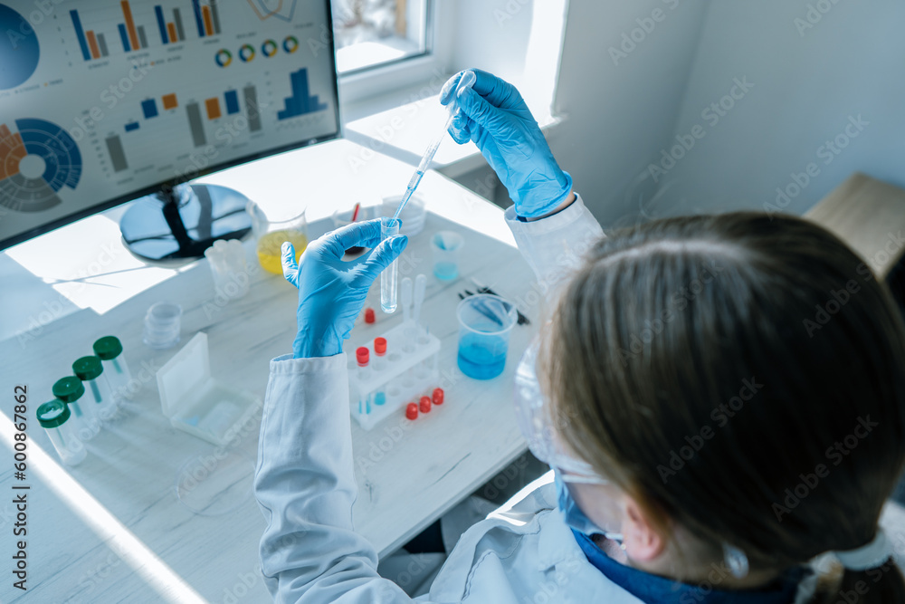 Aufkleber a medical professional working with medical devices in a laboratory to diagnose and control statisti