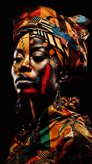 A close up of a person wearing a headdress. Generative AI. African queen
