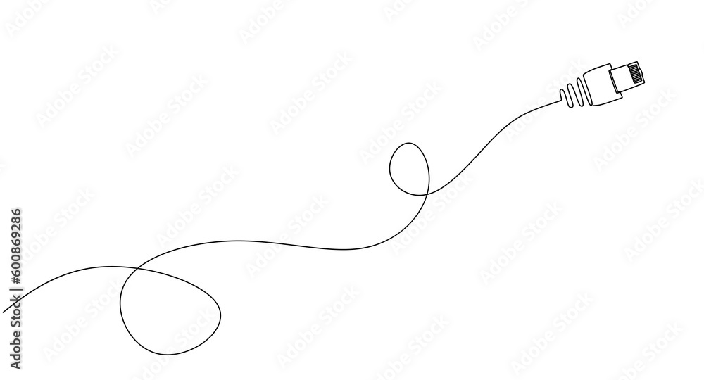 Wall mural ethernet network cable one line drawing on white background. one continuous line of lan connection c