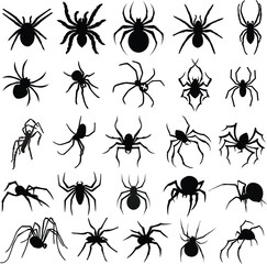 Arachnophobia Alert - Set of 25 Spider Stock Vector Silhouettes for Halloween Design