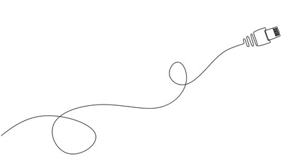 Ethernet network cable One line drawing on white background. One Continuous line of LAN connection cable. Plugging ethernet cable in linear style. vector illustration