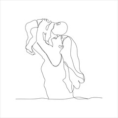 Mother and baby continuous line art drawing. mother throws baby up line art. Mother's Day line drawing vector illustration minimalism design. Mother and child.