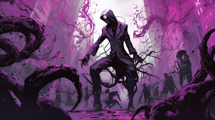 halloween demonic occult purple sorcerer grim dark fantasy - by generative ai