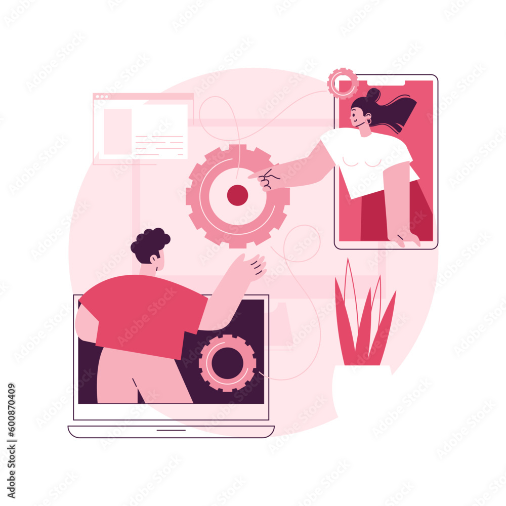 Poster cross-platform software abstract concept vector illustration. multi-platform software, cross-platfor