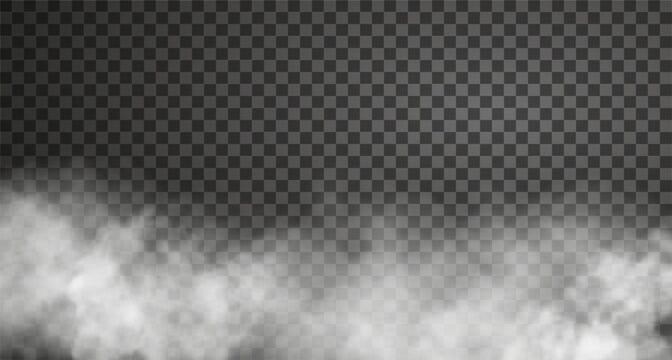 White haze effect isolated on transparent background. Vector illustration of realistic cloudy smoke, fog