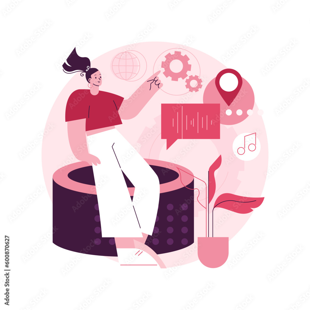 Poster smart speaker apps development abstract concept vector illustration. app development platform, smart