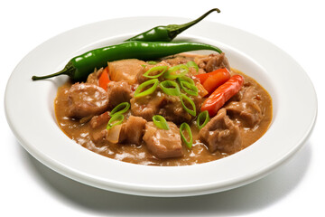 Bicol express - a spicy stew with pork, shrimp paste, and chilies, Generative AI Filipino dish, food from Philippines