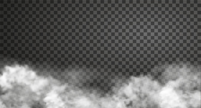 Realistic fog effect isolated on transparent background. Vector illustration of white haze, smoke or smog