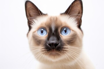 Group portrait photography of a happy balinese cat wall climbing against a white background. With generative AI technology